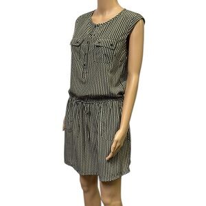 Caslon Nordstrom Olive Cream Houndstooth Cap Sleeve Pocket Dress Petite XXS